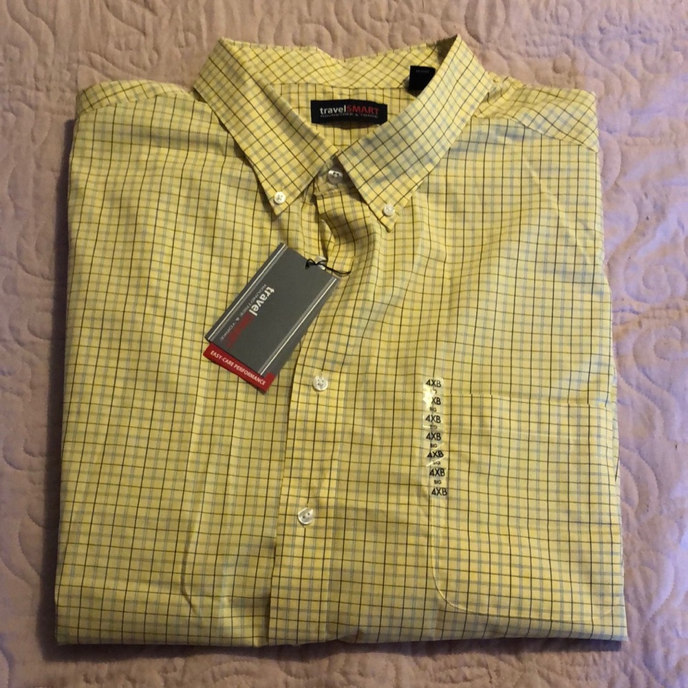 New Roundtree & Yorke yellow plaid dress shirt size 4XB
